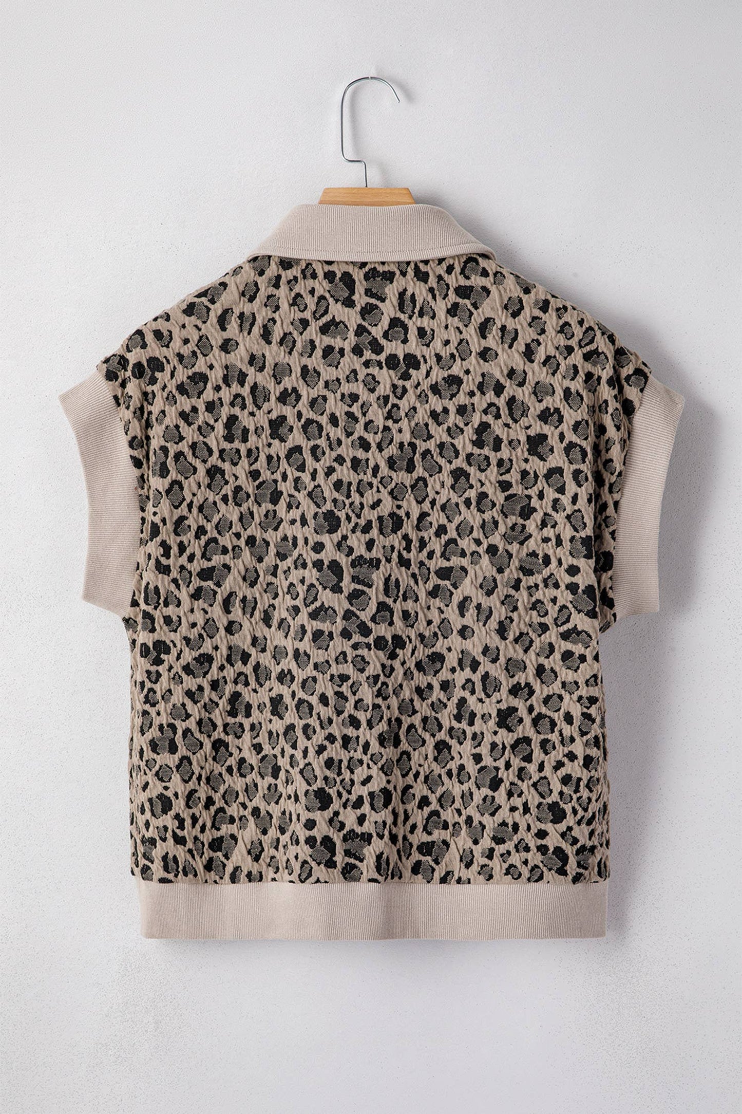 Zip up Collared Leopard Cap Sleeve Top