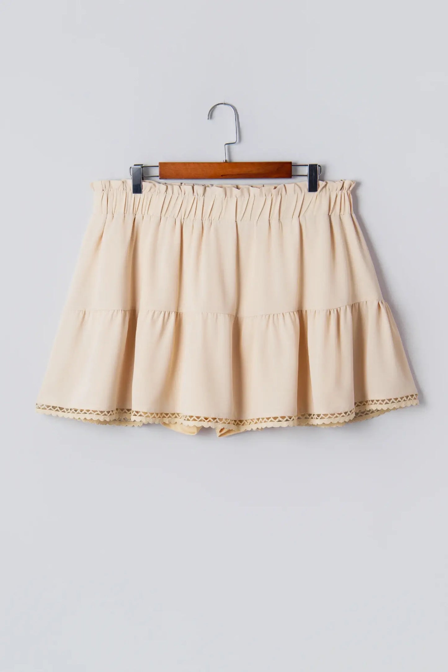 Frilled Elastic Waist Lace Trim Boho Ruffled Skort