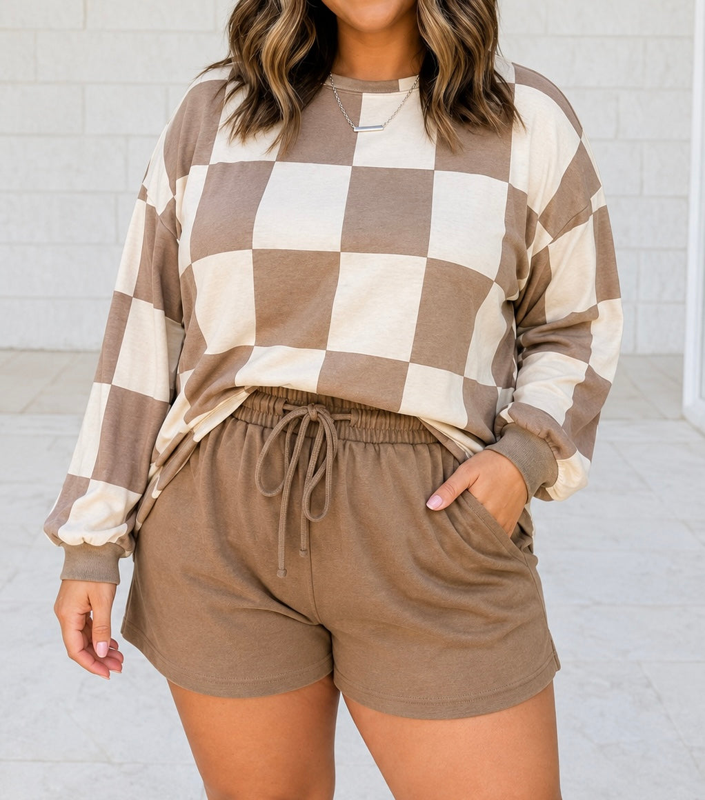 *PRE-ORDER* Mocha Checkered Comfort Two-Piece Set