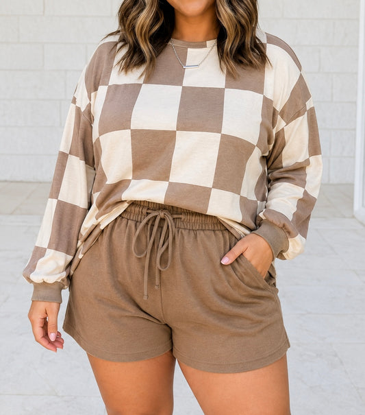 *PRE-ORDER* Mocha Checkered Comfort Two-Piece Set