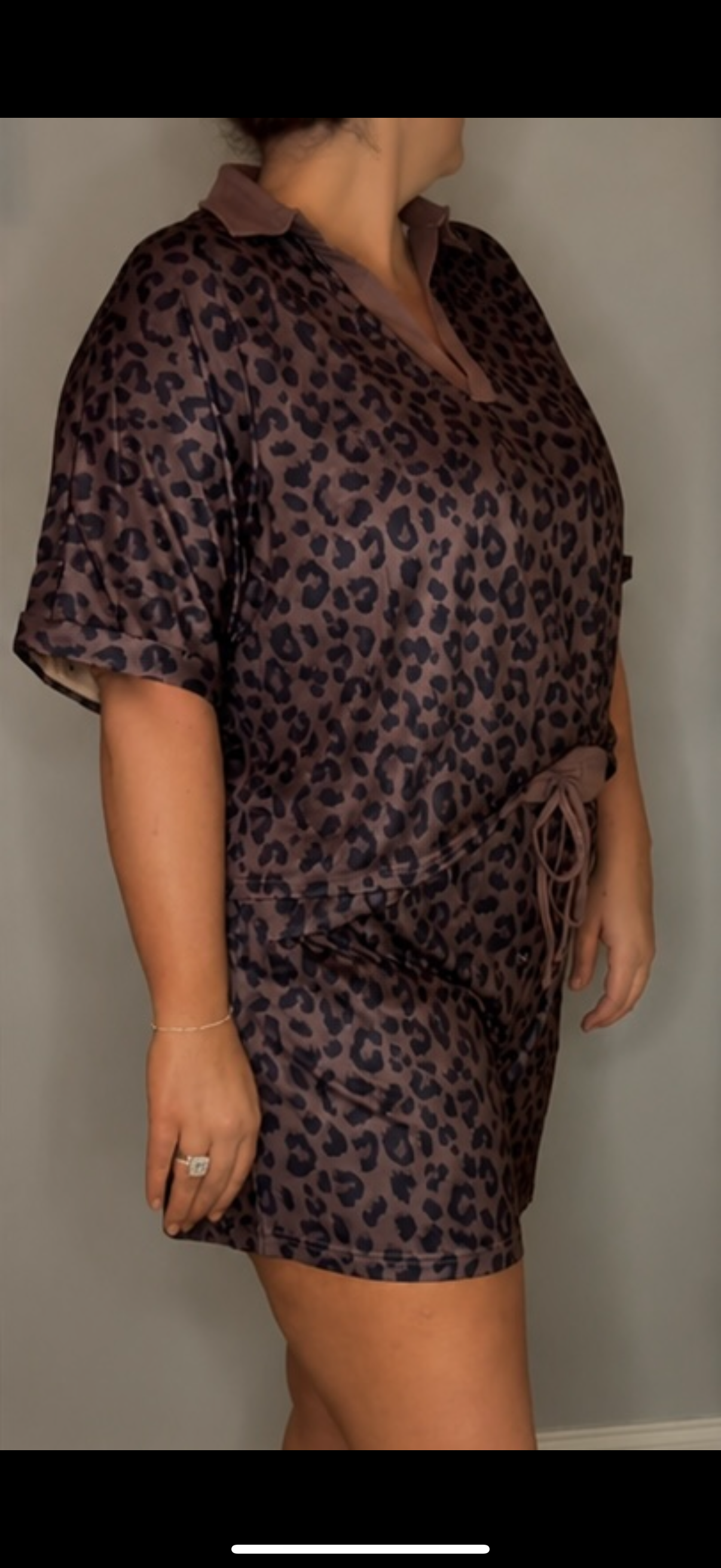 Collar Patchwork Leopard Printed 2pcs Short Set