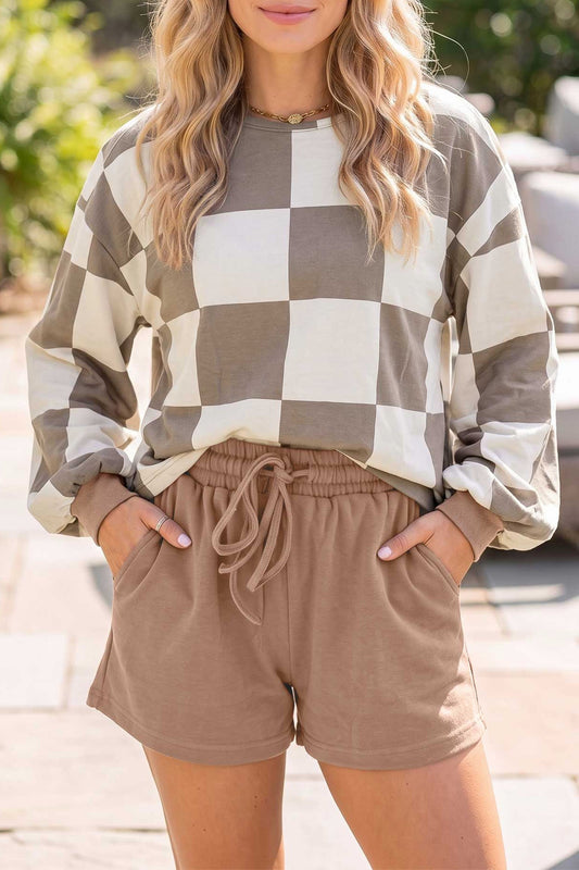 *PRE-ORDER* Mocha Checkered Comfort Two-Piece Set