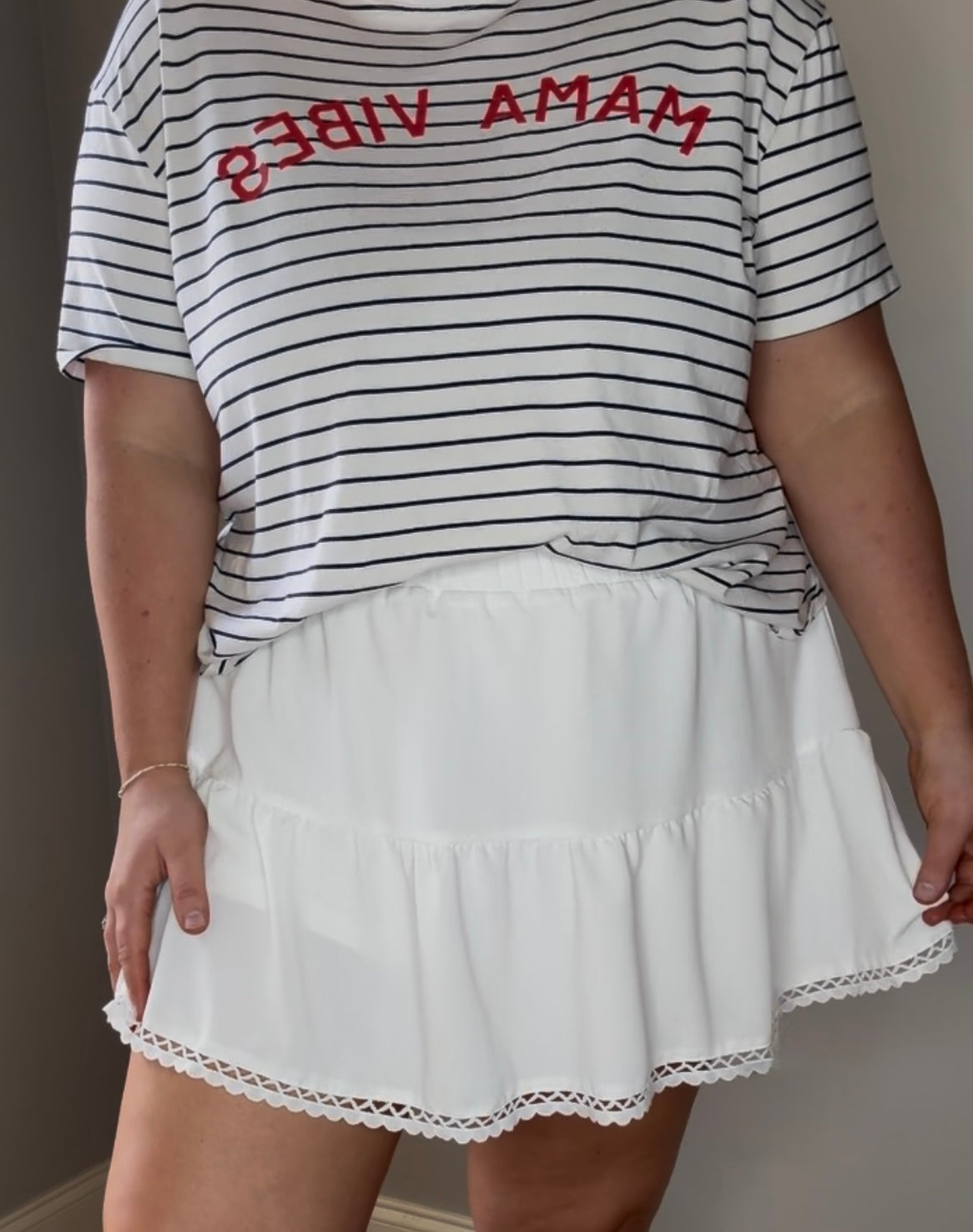 Frilled Elastic Waist Lace Trim Boho Ruffled Skort
