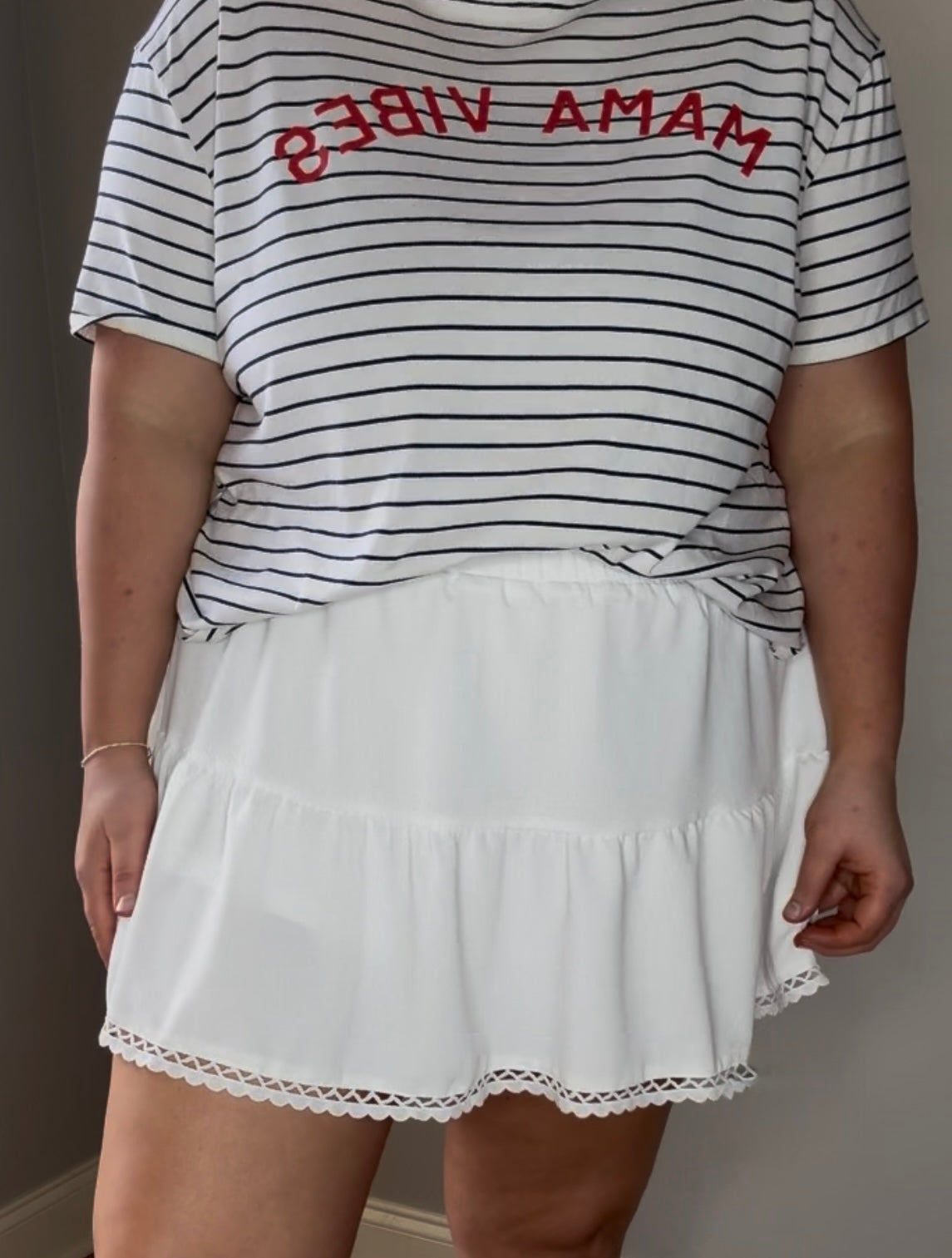Frilled Elastic Waist Lace Trim Boho Ruffled Skort