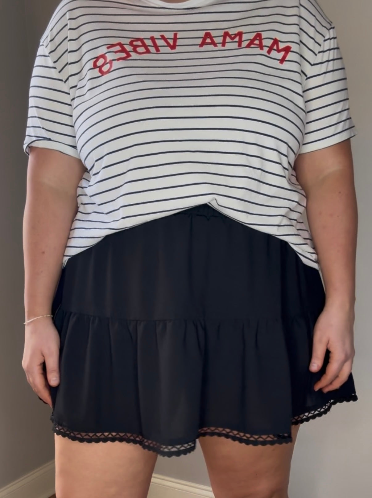 Frilled Elastic Waist Lace Trim Boho Ruffled Skort