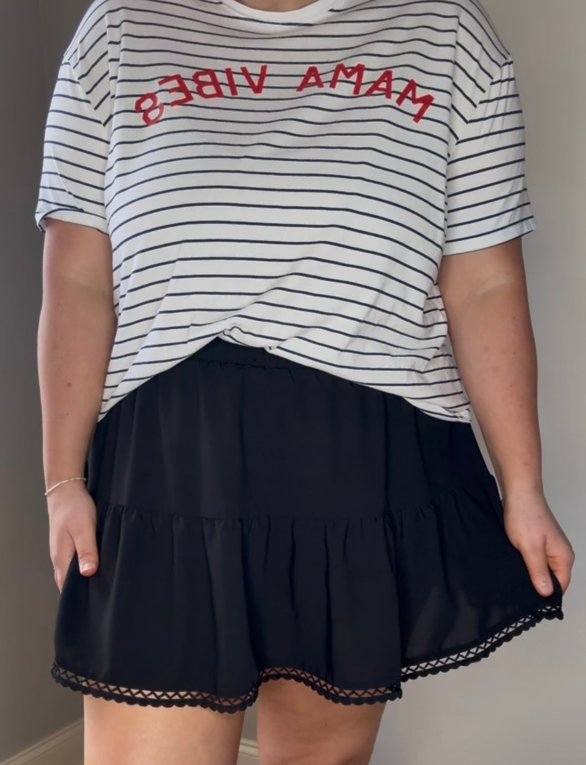 Frilled Elastic Waist Lace Trim Boho Ruffled Skort