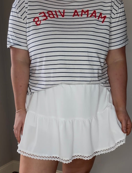 Frilled Elastic Waist Lace Trim Boho Ruffled Skort
