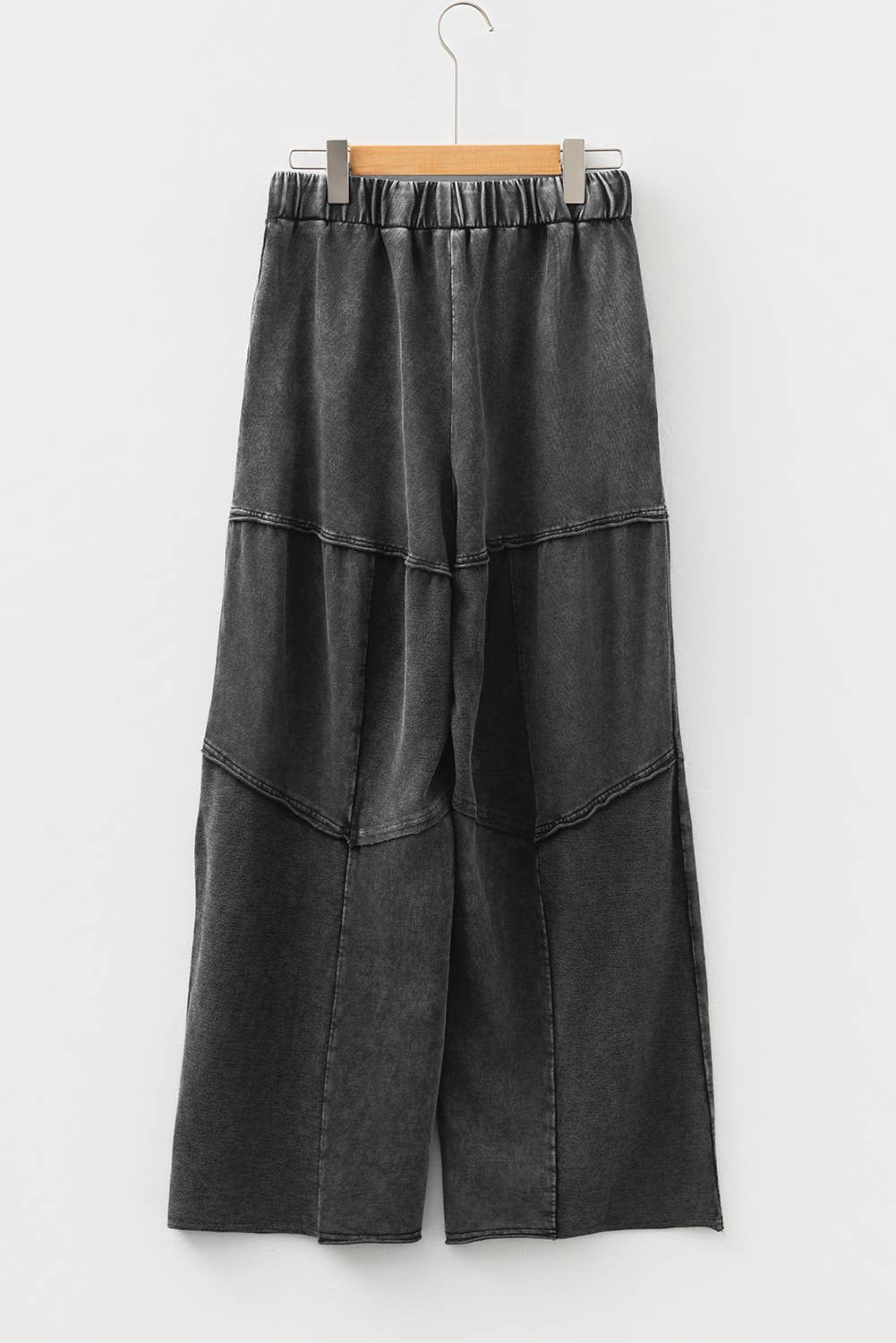 Mineral Wash Tiered Wide Leg Patchwork Drawstring Pants