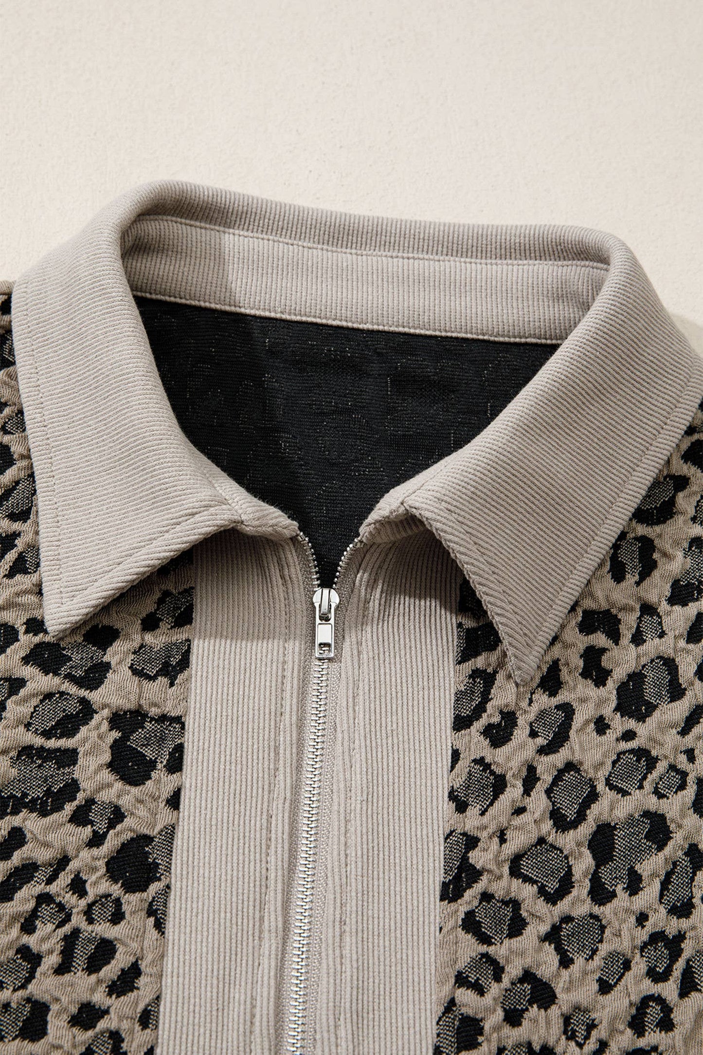 Zip up Collared Leopard Cap Sleeve Top